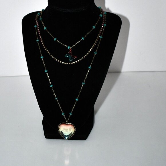 Betsey Johnson Boho Butterfly & Heart Long Multi-Strand Necklace #518971BRS966 N - Picture 1 of 6
